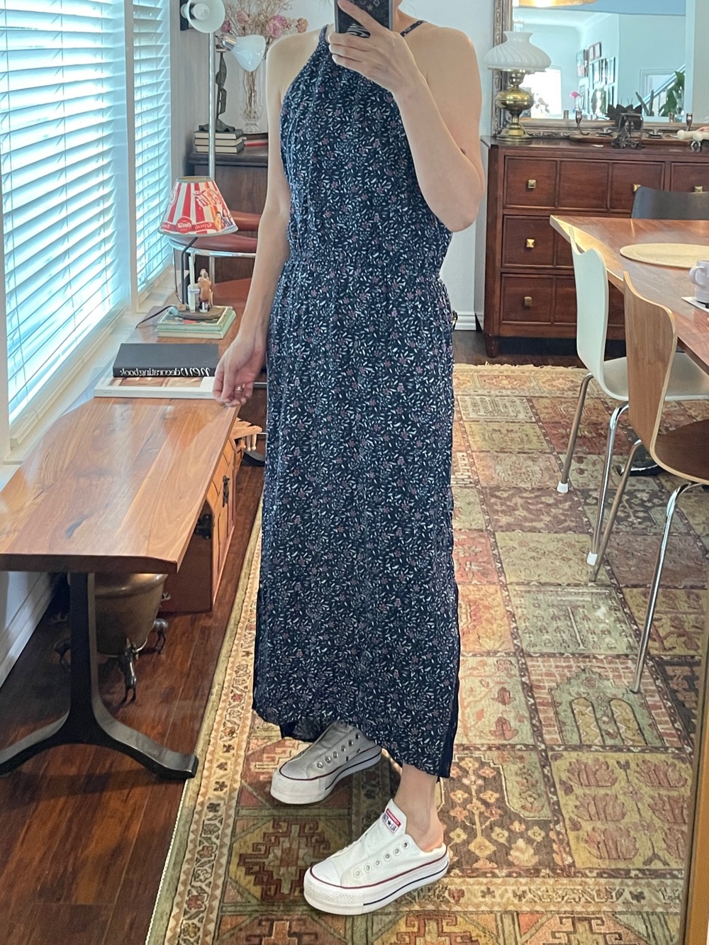 NWT Abercrombie & Fitch navy blue floral maxi dress Girls Xlarge - Picture 1 of 13